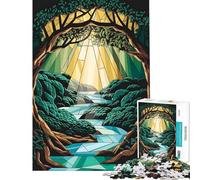 Puzzle de 1000 pièces pour Adolescents Puzzle forêt et rivière en vitrail pour Adultes Jeu Manuel Difficile Cadeau Anti-Stress (Taille 38x26cm)