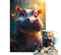 Puzzle de 1000 pièces pour Adolescents Puzzle Hippopotame Souriant avec Papillons Puzzle pour Adultes Jeu Amusant décoration Murale Aide à exercer Le Cerveau (Taille 38x52cm)