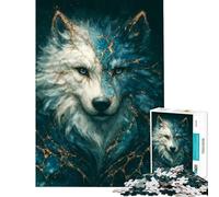 Puzzle de 1000 pièces pour Adolescents Puzzle Kintsugi Esprit du Loup Bleu et Or Difficile et Stimulant Une œuvre d'art Jeu Amusant Convient aux Personnes de 14 Ans et Plus 38x52cm