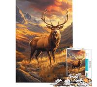 Puzzle de 1000 pièces pour adolescents puzzle majestueux représentant un élan au coucher du soleil sur la montagne pour adultes jeu pratique d'analyse et de logique cadeau anti-stress (taille 38x26cm)