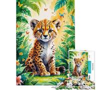 Puzzle de 1000 pièces pour Adolescents Puzzle Mignon bébé guépard dans la Jungle Aquarelle Puzzle pour Adultes Jeux Amusants Décoration Parfaite pour Un Anniversaire ou Noël (Dimensions 38x52cm)