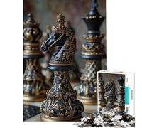 Puzzle de 1000 pièces pour Adolescents Puzzle orné d'un Chevalier Noir Pièce d'échecs Jeu Stimulant et Amusant Une œuvre d'art Idée Cadeau (Dimensions 38x52cm)