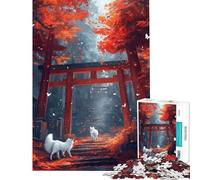 Puzzle de 1000 pièces pour Adolescents Puzzle Porte Torii d'automne avec Loups Blancs Puzzle pour Adultes Jeu Manuel Passe-Temps idéal Pendant Les Vacances à la Maison (Taille 38x26cm)