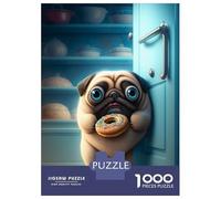 Puzzle De 1000 Pièces pour Adolescents, Puzzle Pug Stealing Donuts, Puzzle pour Adultes, Jeu De Réflexion, Cadeau d'anniversaire, Interaction Parent-Enfant 38x26cm/1000pcs