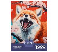 Puzzle de 1000 pièces pour adolescents, puzzle renard avec fleurs de cerise, puzzle pour adultes, jeu à main, plaisir en famille, favorise l'entraînement cérébral, 70 x 50 cm/1000 pièces