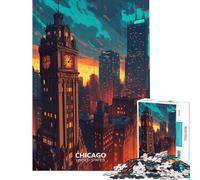 Puzzle de 1000 pièces pour Adolescents Puzzle représentant la Skyline de Chicago au Coucher du Soleil Puzzle pour Adultes Jeux en Famille améliore la mémoire Cadeau d'anniversaire Original 38x52cm