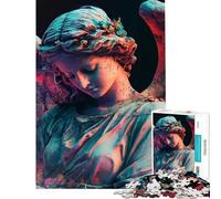Puzzle de 1000 pièces pour adolescents puzzle représentant une statue d'ange illuminée au néon puzzle pour adultes jeu de réflexion pour améliorer la mémoire cadeau d'anniversaire ou de Noël (38x52cm)