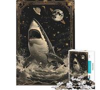 Puzzle de 1000 pièces pour Adolescents Puzzle Requin Blanc Carte de Tarot 1000 pièces Décoration intérieure Jouet pour Toute la Famille Cadeau Original d'anniversaire ou de Noël (75x50cm)
