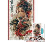 Puzzle de 1000 pièces pour Adolescents Puzzle rétro Geisha Dragon Découpe de précision Défi éducatif Cadeau d'anniversaire (Dimensions : 38x26cm)