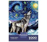 Puzzle De 1000 Pièces pour Adolescents, Puzzle Starry Night Wolf Van Gogh, Puzzle pour Adultes, Jeu De Réflexion, Cadeau d'anniversaire, Interaction Parent-Enfant 52x38cm/1000pcs