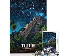 Puzzle de 1000 pièces pour Adolescents Pyramide du Ciel Nocturne de Tulum Mexique Jeu Impossible Cadeau et Jouet idéal pour se détendre (38x52cm)
