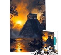 Puzzle de 1000 pièces pour Adolescents Pyramide Maya au Coucher du Soleil Puzzle à Faire soi-même Jeu Difficile et Amusant à réaliser à la Maison (Taille 38x26cm)
