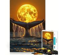 Puzzle de 1000 pièces pour Adolescents Queue de Baleine Bleue,Lune,Baleine à Bosse,Dessin aux Bords précis,Jeu de logique,Moment de détente et de Divertissement,Cadeau Artistique de Noël (38x52cm)