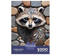 Puzzle De 1000 Pièces pour Adolescents Raccoon Mosaic Art with Stone Border Puzzles pour Adultes Anti-Stress Stimulant À Compléter Cadeaux d'anniversaire Et Cadeaux Uniques 38x26cm/1000pcs