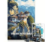 Puzzle de 1000 pièces pour Adolescents Randonnée au Nid du Tigre, Bhoutan, Jeu de réflexion et de Casse-tête aux Bords Nets, Jeu d'inactivité, Décoration de Noël, Cadeau (38x52cm)