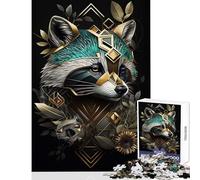 Puzzle de 1000 pièces pour Adolescents Raton Laveur Abstrait doré Jeu éducatif et Amusant Cadeau Impossible Renforce l'amour de Couple Dimensions 50x75cm