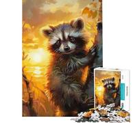 Puzzle de 1000 pièces pour Adolescents Raton Laveur au Lever du Soleil Jeu Manuel et éducatif Cadeau de Père Noël Secret Passe-Temps à la Maison (Dimensions 38x26cm)