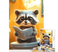 Puzzle de 1000 pièces pour Adolescents Raton Laveur Mignon lisant Le Journal aux Toilettes Puzzle Amusant pour Adolescents améliore la mémoire Aide à Faire Travailler Le Cerveau Jeu éducatif Familial