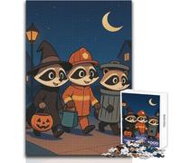 Puzzle de 1000 pièces pour Adolescents : Raton Laveur, sorcière, Pompier et Poubelle pour Halloween Jeu au Design soigné et Complexe Format : 50x75cm