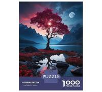 Puzzle De 1000 Pièces pour Adolescents Red Tree by Lake at Night Puzzle Jeu Manuel Difficile Difficile Cadeaux pour Les Amis Et La Famille 70x50cm/1000pcs
