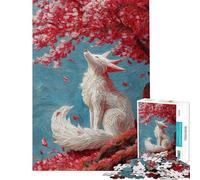 Puzzle de 1000 pièces pour Adolescents Renard Blanc sous Un Cerisier en Fleurs Jeu intellectuel et Relaxant Activités familiales Idée Cadeau pour Un Père Noël Secret (Taille 38x26cm)
