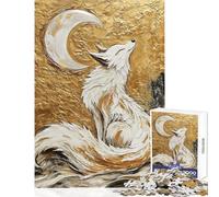 Puzzle de 1000 pièces pour Adolescents Renard Blanc sous Un Croissant de Lune Jeu éducatif Améliore la mémoire Décoration Murale Cadeau d'anniversaire Unique (50x75cm)