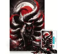 Puzzle de 1000 pièces pour Adolescents,Renard Kitsune Noir et Rouge,découpe précise,Jeu Stimulant,Moment de détente,Loisirs créatifs de Noël (50x75cm)
