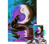 Puzzle de 1000 pièces pour Adolescents Renard Violet et Lune Yin Yang Activités Amusantes à la Maison améliore la mémoire Jeux en Famille Convient aux 14 Ans et Plus (50x75cm)