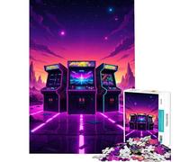 Puzzle de 1000 pièces pour Adolescents représentant des bornes d'arcade rétro dans Un Paysage néon Jeu éducatif et Stimulant pour Toute la Famille Idée Cadeau Originale (75x50cm)