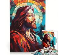 Puzzle de 1000 pièces pour Adolescents représentant Jésus-Christ en vitrail Jeu Impossible Interaction Parent-Enfant Cadeau de Noël ou d'anniversaire 50x75cm