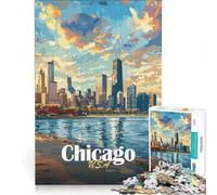 Puzzle de 1000 pièces pour Adolescents, représentant la Skyline de Chicago, Jouet éducatif, décoration intérieure, Cadeau d'anniversaire Original 38x52cm