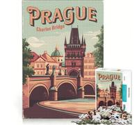 Puzzle de 1000 pièces pour Adolescents représentant Le Pont Charles à Prague Jeu Familial Amusant et Humoristique idéal pour Un échange de Cadeaux (38x26cm)