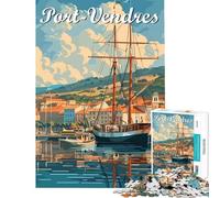 Puzzle de 1000 pièces pour Adolescents représentant Le Port de Port-Vendres avec Un voilier idéal pour Un Anniversaire ou Noël Jeu Familial Amusant à partir de 14 Ans 38x26cm