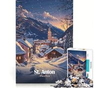 Puzzle de 1000 pièces pour Adolescents représentant Le Village d'hiver de St Anton en Autriche Décoration Murale idéale pour Un Anniversaire ou Noël 38x52cm