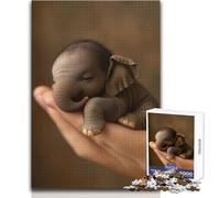 Puzzle de 1000 pièces pour Adolescents, représentant Un bébé éléphant endormi Jeu Pratique et Anti-Stress, idéal comme Cadeau pour Femmes Dimensions : 38x52cm