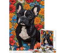 Puzzle de 1000 pièces pour Adolescents représentant Un Bouledogue français Noir dans Un Champ de Fleurs Sauvages Jeu Familial Cadeau pour Femmes Jouet éducatif Cadeau d'anniversaire ou de Voyage