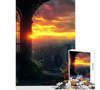 Puzzle de 1000 pièces pour Adolescents représentant Un Coucher de Soleil sur Une Ville Vue par la fenêtre Jeu éducatif et Casse-tête idéal pour Les Femmes et Les Hommes Collection d'artistes 38x52cm