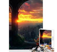 Puzzle de 1000 pièces pour Adolescents représentant Un Coucher de Soleil sur Une Ville Vue par la fenêtre Décoration Murale Cadeau d'anniversaire idéal pour Un Jeu éducatif et Amusant à la Maison