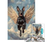 Puzzle de 1000 pièces pour Adolescents représentant Un Doberman aux Ailes d'ange Jeu éducatif et Stimulant idéal pour se détendre en Famille ou comme Cadeau d'anniversaire (38x26cm)
