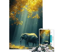 Puzzle de 1000 pièces pour Adolescents représentant Un éléphant dans Une forêt dorée Jeu Manuel et créatif idéal comme Cadeau pour Femmes (Dimensions 50x75cm)