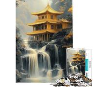 Puzzle de 1000 pièces pour Adolescents représentant Un Paysage de Cascade et de Temple doré idéal comme Cadeau d'anniversaire ou de Noël pour Femmes Jeu à Monter soi-même à partir de 14 Ans (38x26cm)