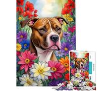 Puzzle de 1000 pièces pour Adolescents représentant Un Pitbull dans Un Jardin Fleuri Jeu de Puzzle pour Adultes et familles Défi Difficile Cadeau d'anniversaire Original et Unique (38x26cm)