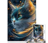 Puzzle de 1000 pièces pour Adolescents représentant Un Portrait de Chat Mystique Décoration intérieure Jouet et Cadeau pour Femmes et Hommes Jeu éducatif idéal pour Un Anniversaire ou Noël 38x52cm