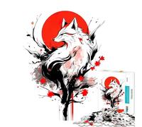 Puzzle de 1000 pièces pour Adolescents représentant Un Renard avec Un Soleil Rouge Illustration numérique Jeu éducatif et intellectuel pour Un Anniversaire (Dimensions 38x26cm)