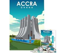 Puzzle de 1000 pièces pour Adolescents représentant Une Affiche de Voyage d'Accra au Ghana Jeu éducatif et Amusant idéal pour Toute la Famille et comme Cadeau d'anniversaire Original (38x26cm)