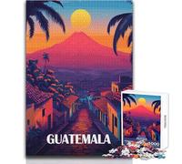 Puzzle de 1000 pièces pour Adolescents, représentant Une Affiche de Voyage du Guatemala avec Vue sur Un Volcan Jeu de réflexion Familial, Analyse et logique, Jouet Anti-Stress Dimensions 38x52cm