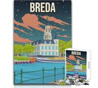 Puzzle de 1000 pièces pour Adolescents, représentant Une Affiche de Voyage sur Le thème de la Ville de Breda, aux Pays-Bas Jeu Stimulant et Difficile, idéal comme Cadeau Dimensions 38x26cm