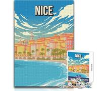 Puzzle de 1000 pièces pour Adolescents, représentant Une Affiche de Voyage Vintage de la Côte d'Azur, la Promenade des Anglais Un Jeu Unique et Amusant, idéal pour décorer Un Mur Dimensions:50x75cm