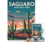 Puzzle de 1000 pièces pour Adolescents, représentant Une Affiche du Parc National de Saguaro, idéal pour se détendre, s'amuser à la Maison et Offrir en Cadeau 38x26cm