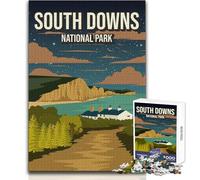 Puzzle de 1000 pièces pour Adolescents,représentant Une Affiche du Parc National des South Downs en Angleterre Jeu intellectuel et ludique pour Toute la Famille Idéal comme Cadeau d'anniversaire